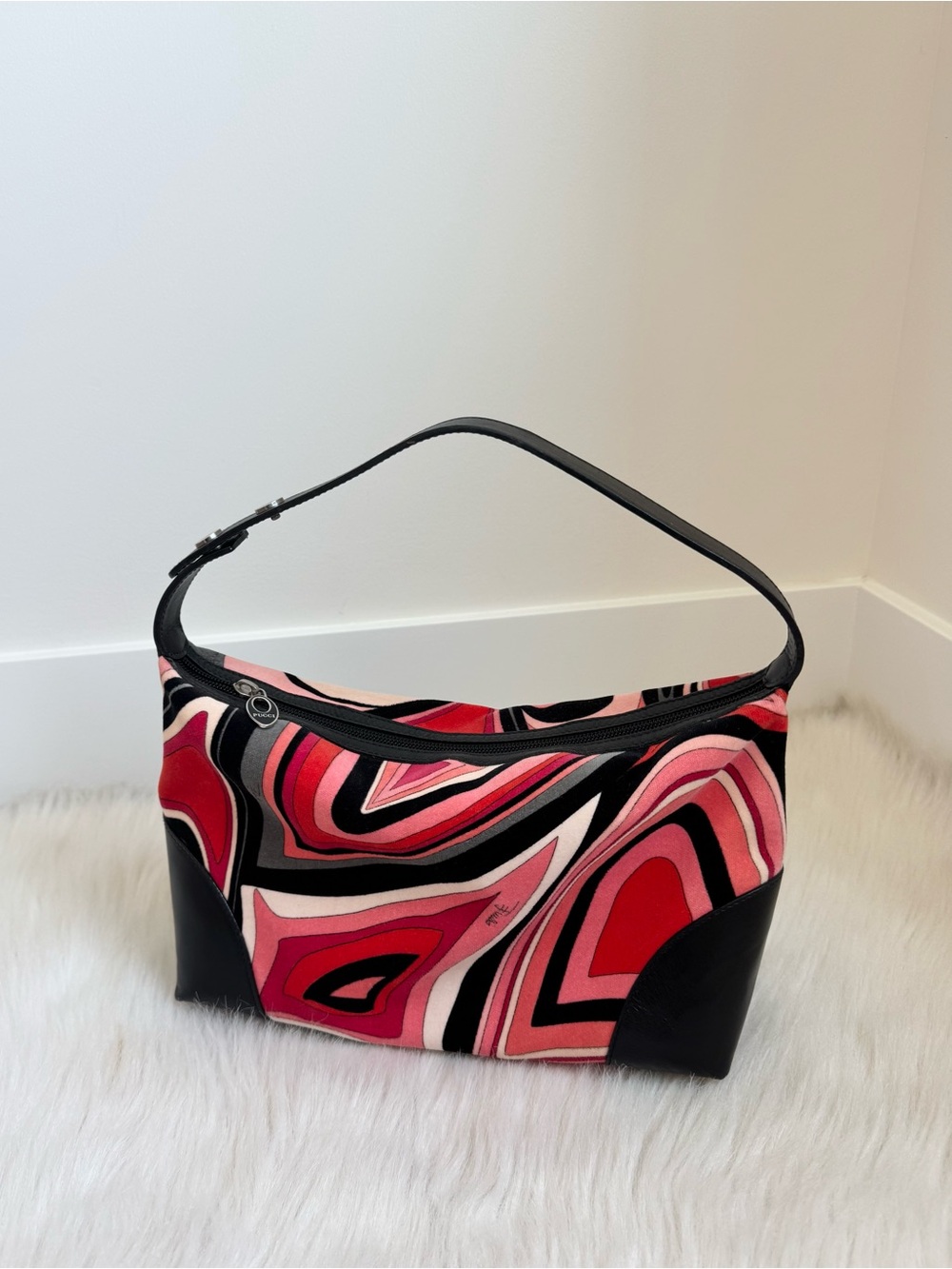 Authentic Emilio Pucci leather and belvet small shoulder bag
